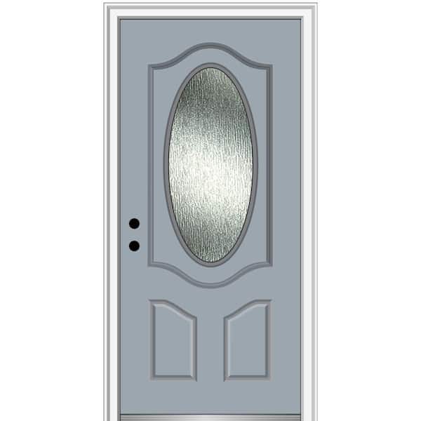 MMI Door 36 in. x 80 in. Right-Hand Inswing Rain Glass Storm Cloud Fiberglass Prehung Front Door on 4-9/16 in. Frame