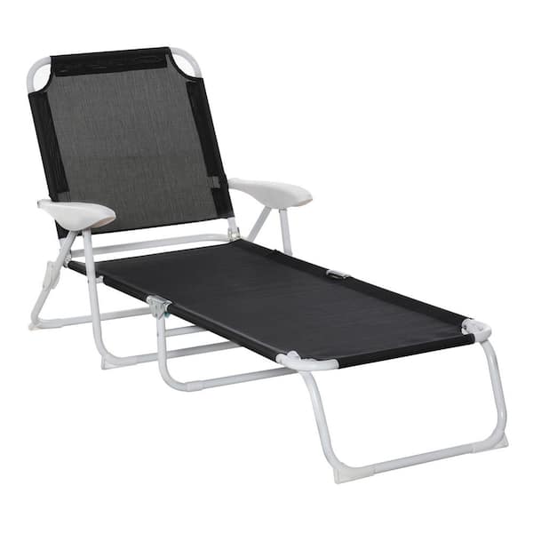 Siavonce Reclining Steel Lawn Chair with 4-Level Adjustable Backrest, Armrests, Metal Frame and Mesh, for Beach, Black