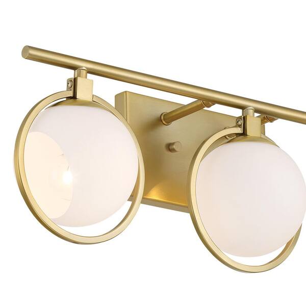 Designers Fountain - Teatro 23.75 in. 3-Light Brushed Gold Modern Vanity Light with Etched Opal Glass Shades and Accent Rings