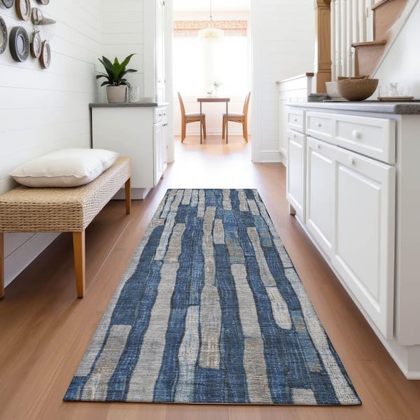 Mayfield Premium Machine Washable Abstract AMF1301 Navy 2 ft. 3 in. x 7 ft. 6 in. Runner Rug