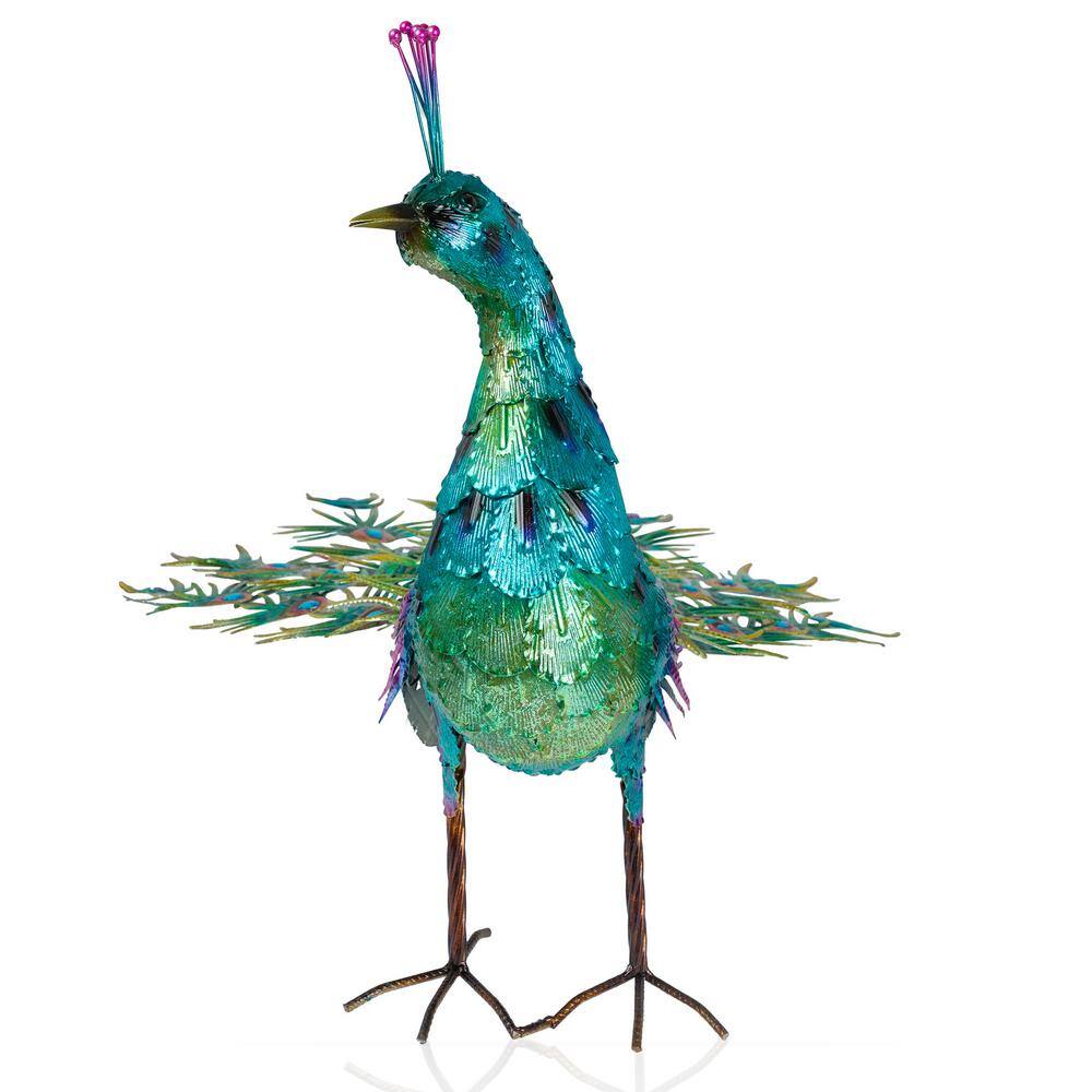 Jumbo Size Blue and Green Iron Peacock Garden Statue