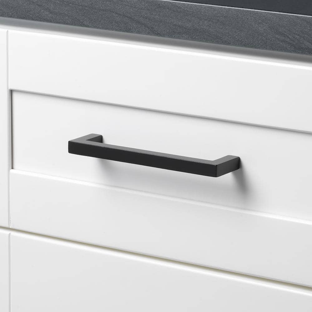 Matte Black Solid Square Bar Cabinet Pull with Mounting Hardware