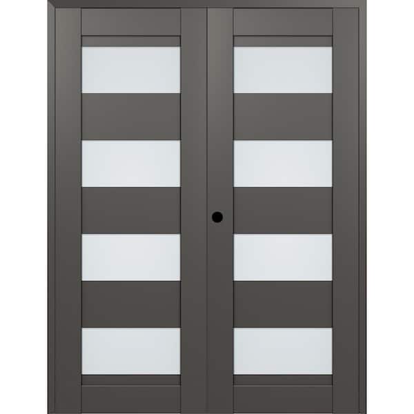 Belldinni Della 72 in. x 96 in. Right Active 4-Lite Frosted Glass Gray Matte Composite Double Prehung Interior Door