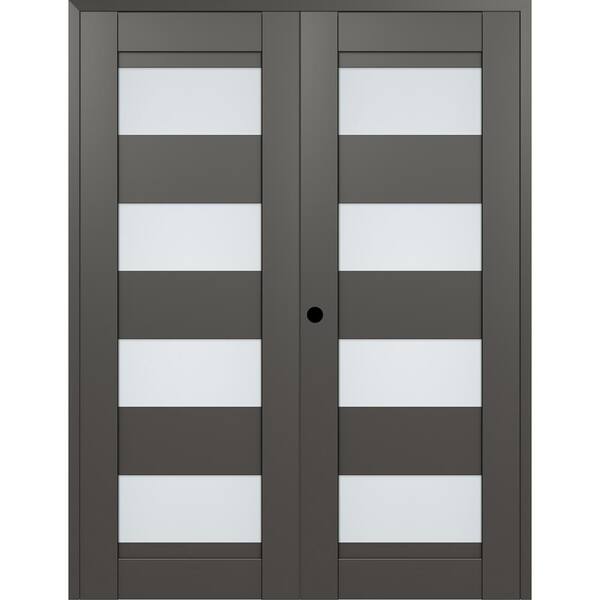 Belldinni Della 48 in. x 80 in. Right Active 4-Lite Frosted Glass Gray Matte Composite Double Prehung French Interior Door
