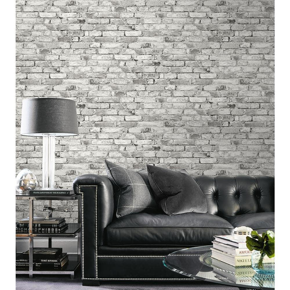 Shadow Gray Vinyl Brick Peel and Stick Wallpaper