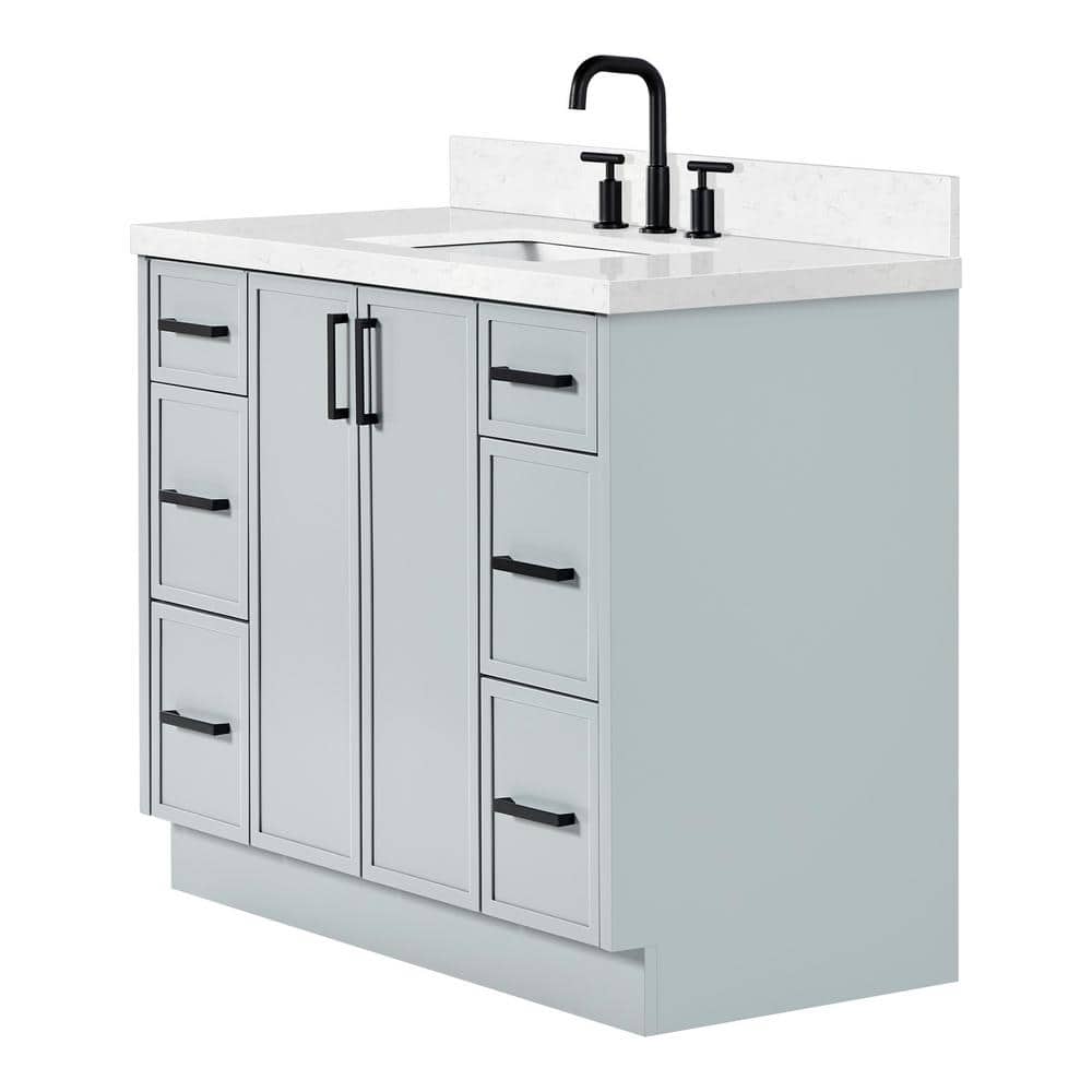 Kelly 42" Gray Wood Single Sink Vanity with Carrara Quartz Top