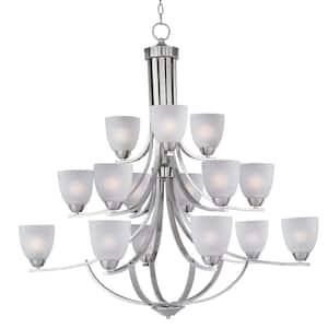 Axis 15-Light Satin Nickel Chandelier with Frosted Shade