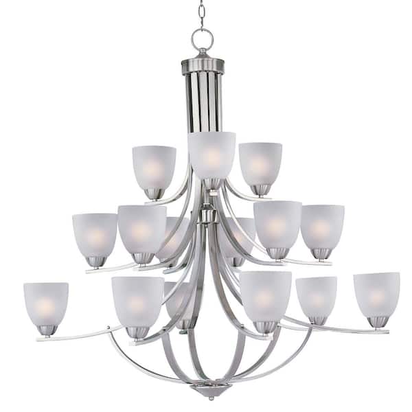 Axis 15-Light Satin Nickel Chandelier with Frosted Shade