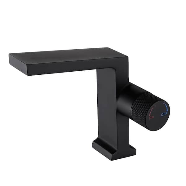 AIMADI Single-Handle Single-Hole Bathroom Faucet with Valve Modern Brass Bathroom Sink Faucets in Matte Black
