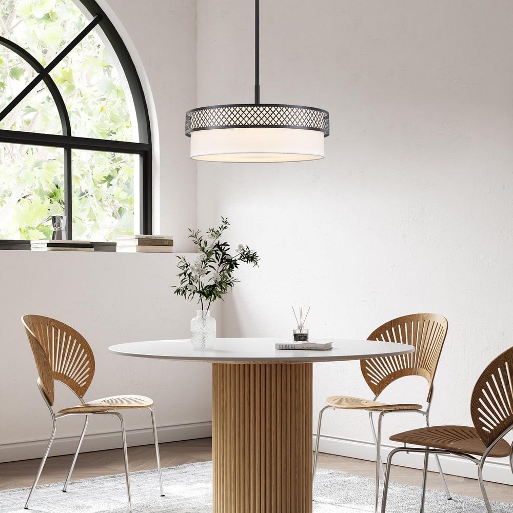 21.5 in. 5-Light Black Dimmable Drum Chandelier Modern Farmhouse Fabric Shade for Kitchen Island Living Room price history on PriceWatchPro