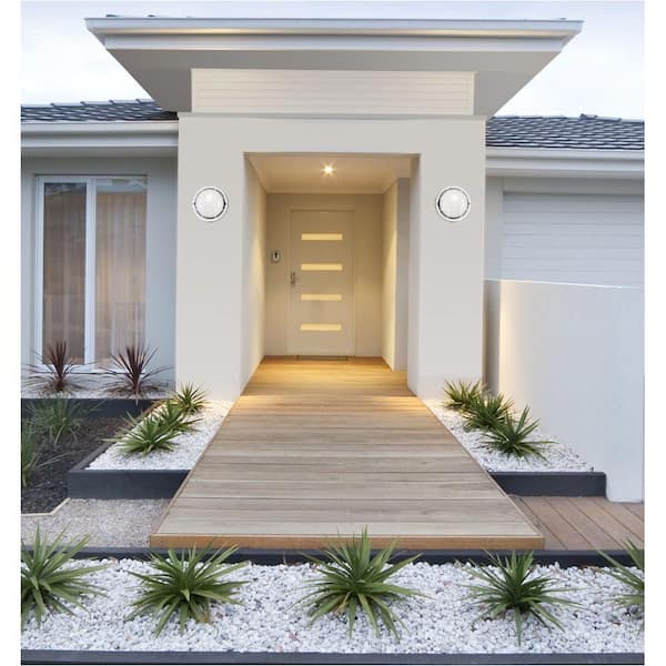 1-Light White Steel Exterior Wall Fixture with White Glass Lens