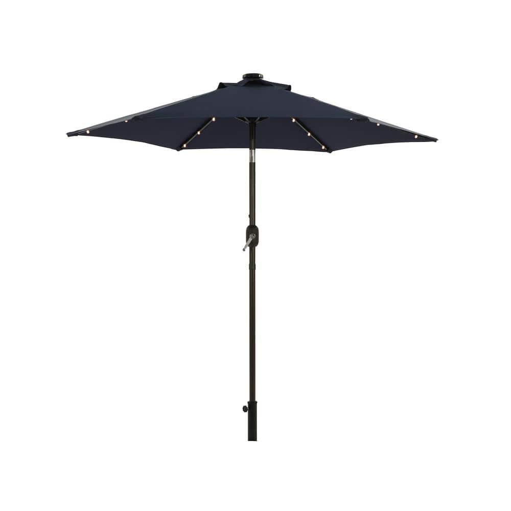 Modern 7.5 ft. Steel Market Solar Patio Umbrella in Dark Blue