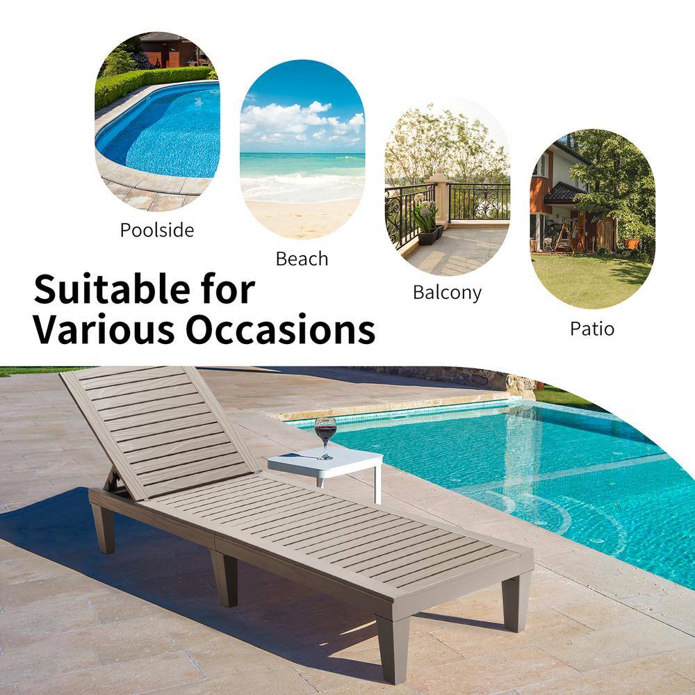 Brown Adjustable Plastic Patio Chaise Lounge Chair