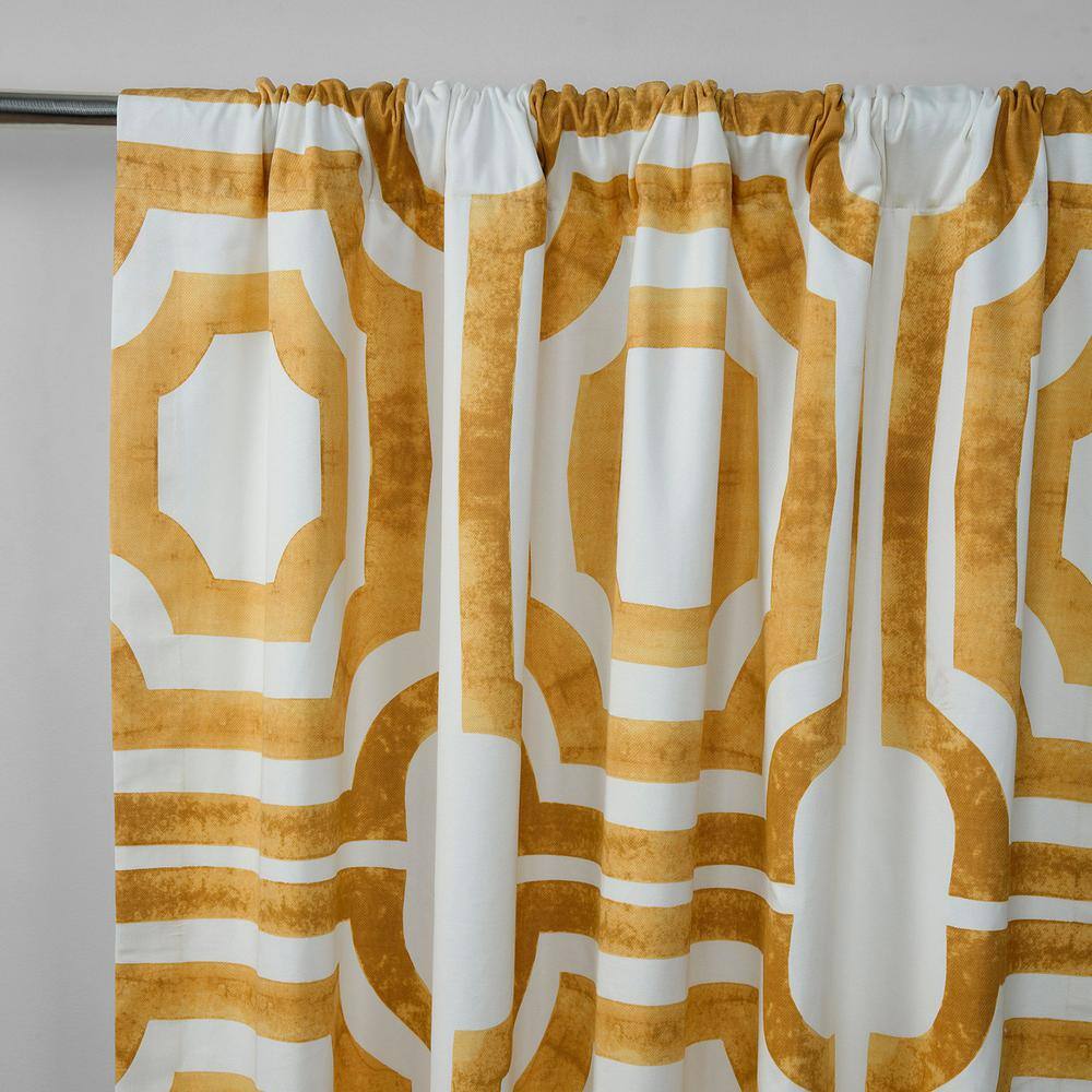 Gold Geometric Cotton Room-Darkening Curtain Panel, 96 Inches