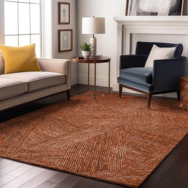 Mayfield Premium Machine Washable Abstract AMF991 Copper 9 ft. x 12 ft. Area Rug
