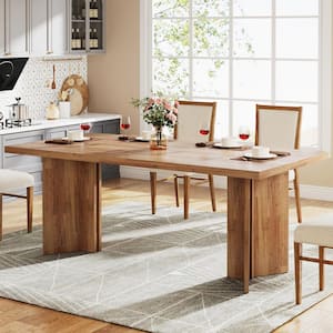 Farmhouse Brown Engineered Wood 63 in. Pedestal Dining Table Seats 6