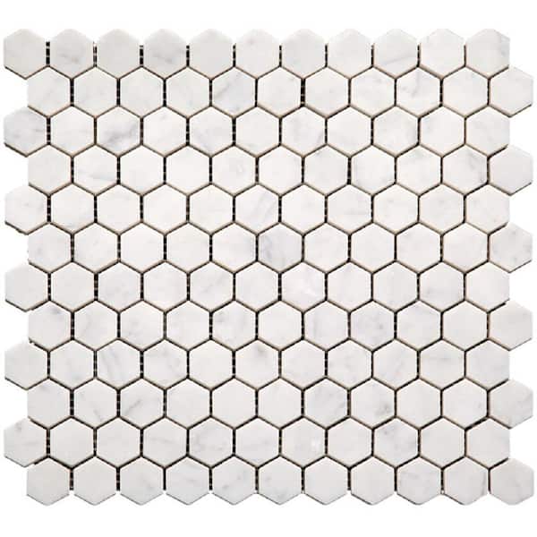 Apollo Tile White 4 in. x 5 in. Hexagon Polished Marble Mosaic Tile Sample (0.13 sq. ft./Piece)