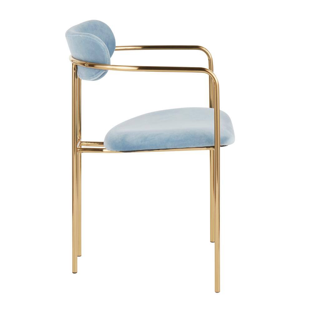 Blue Velvet Upholstered Arm Chair with Metal Frame