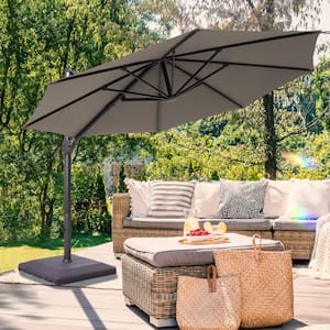 11 ft. Patio Cantilever Umbrella Outdoor Offset Hanging 360-Degree Rotation Aluminum in Gray Umbrellas with a Base