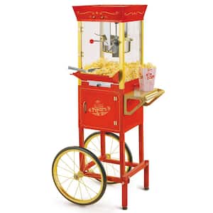 Vintage Professional 8 Oz Kettle Red Popcorn Machine Cart with Interior Light, Measuring Spoons and Scoop