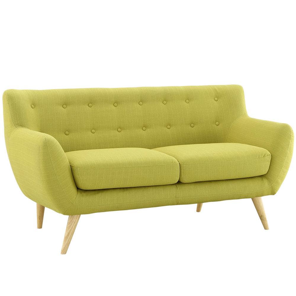 Wheatgrass Green Tufted Mid-Century Modern Loveseat with Wood Legs