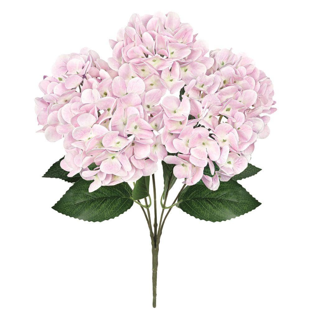 LIVING LUXURY 18 in. Light Pink Natural Touch Artificial Hydrangea