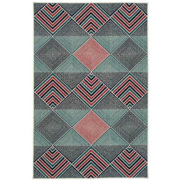 Pianta Collection Navy 1'11" x 3'7" Rectangle Residential Indoor-Outdoor Throw Rug