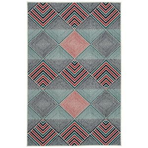 Pianta Collection Navy 3'11" x 5'7" Rectangle Residential Indoor-Outdoor Area Rug