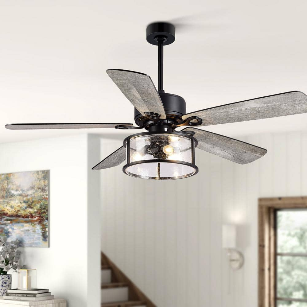 Breezary Craig 52 in. Indoor Black Ceiling Fan with Light Kit and ...