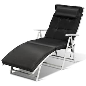 Cushioned Folding Metal Outdoor Chaise Lounge Chair Adjustable Recliner with Black Cushion