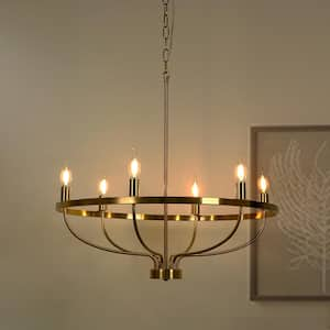 6-Light Gold Farmhouse Wagon Wheel Chandelier for Dining and Living Room