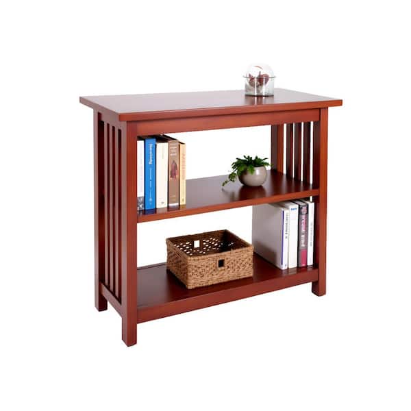 Mission 24 in. Cherry Wood 2-shelf Etagere Bookcase with Adjustable Shelves