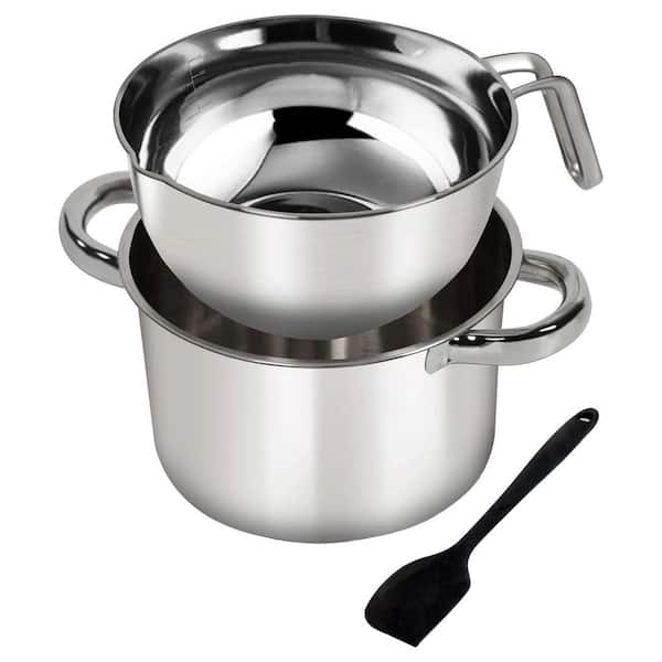 Stainless Steel Double Boiler Pot Set 2QT Silver Mixing Bowl 1.1QT Chocolate Melting Pot with Silicone Spatula