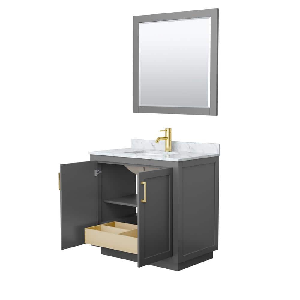Miranda 36" Gray Wood and Carrara Marble Vanity with Gold Trim