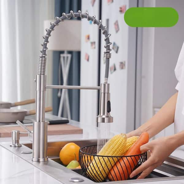 1-Piece Single Handle Smart Faucets in Brushed Nickel, Touchless Kitchen Faucet with Soap Dispenser