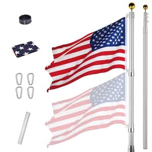 20 ft. Aluminum Telescoping Flagpole with USA 3 ft x 5 ft Flag and Golden Top Finial
