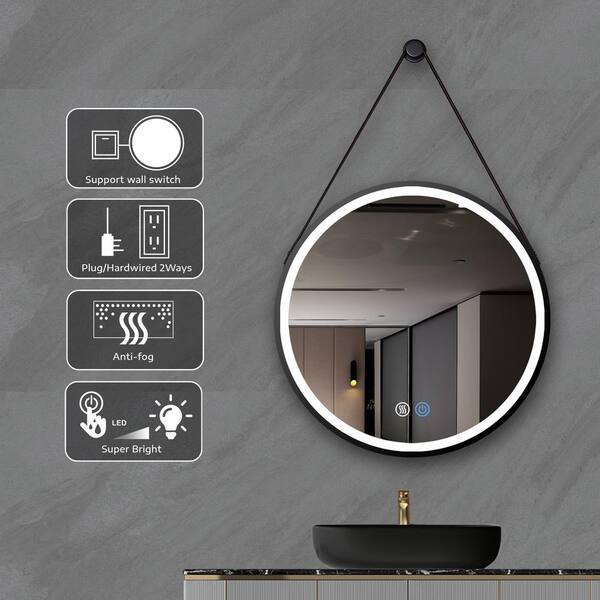 Best Gina 28 In W X H Round Black Metal Framed Wall Bathroom Vanity Mirror Best28b R Wp Best Gina 28 In W X H Round, Round Black Framed Bathroom Mirror