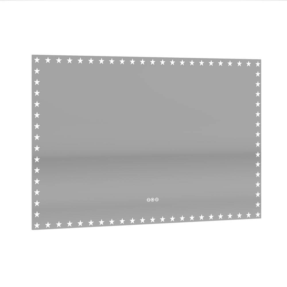 55 in. W x 36 in. H White Rectanglar Framless Bathroom Wall Mirror with Col