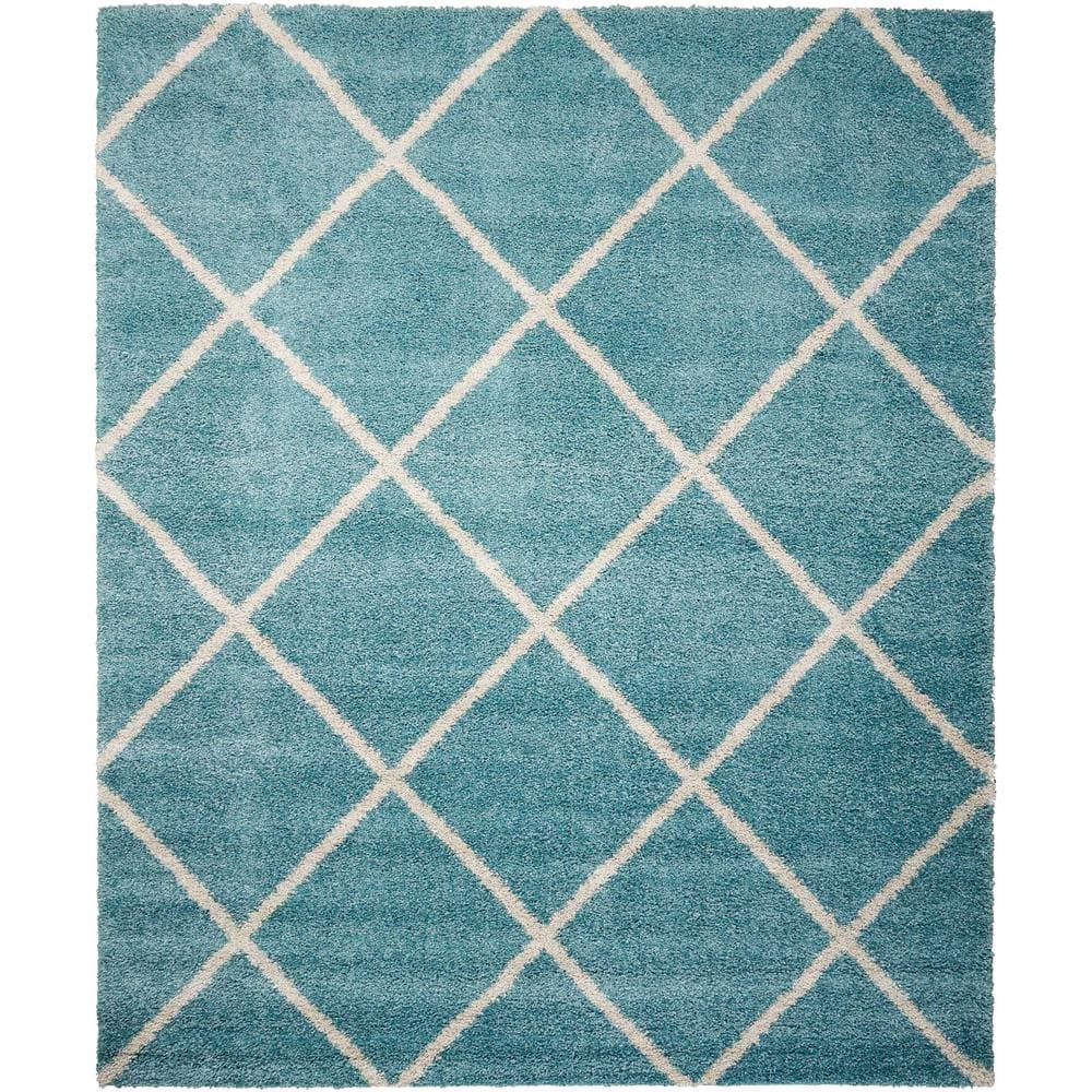 Nourison Brisbane Aqua 8 ft. x 10 ft. Shag Modern Area Rug 208279 The