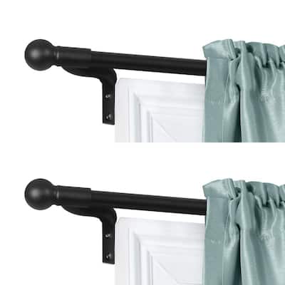Smart Rods No Measuring Easy Install Adjustable Cafe Window Rod, 18 to 48 in., with Ball Finials in Black, 2-Pack Rods