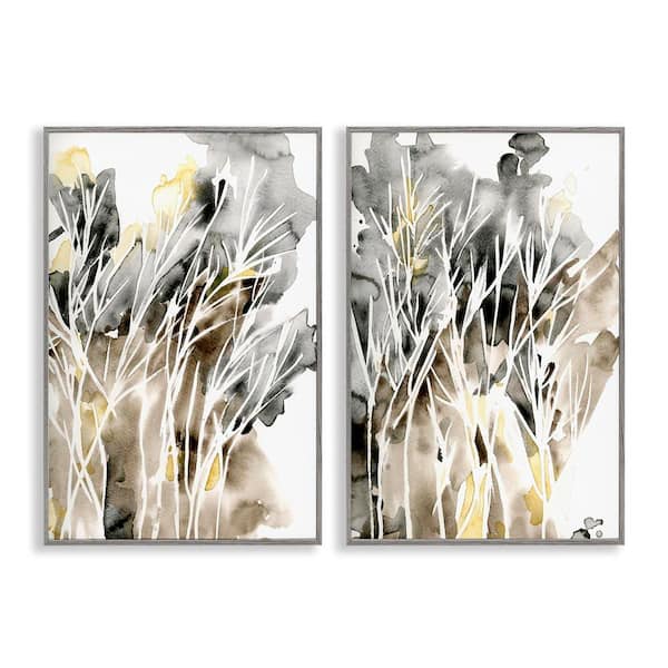 Stupell Industries Watercolor Splash with Tendrils by Regina Moore 2 Pieces Gray Framed Abstract Giclee Art Print 24 in. x 16 in.