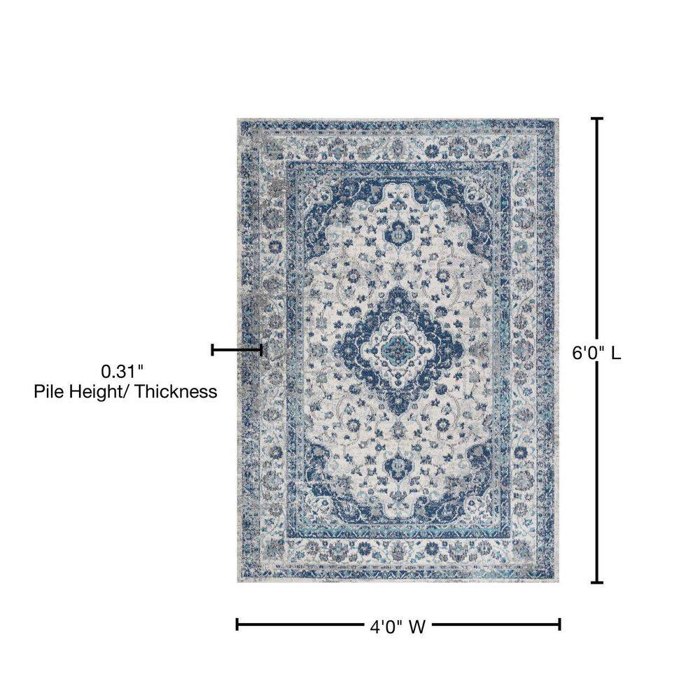 French Country Medallion 4' x 6' Blue/Gray Synthetic Area Rug