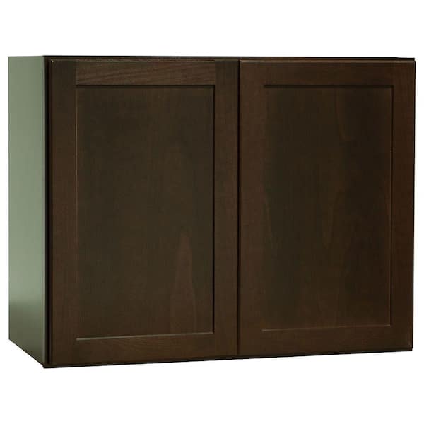Shaker 30 in. W x 15 in. D x 24 in. H Assembled Wall Bridge Kitchen Cabinet in Java with Shelf