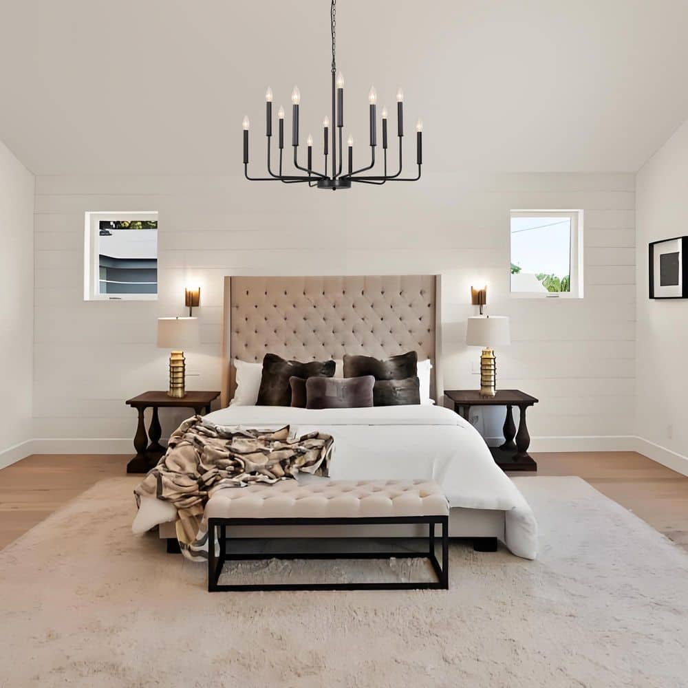 Farmhouse 12-Lights Sand Black Candle Chandeliers, Traditional Dining Room Pendant Light Fixture price history on PriceWatchPro