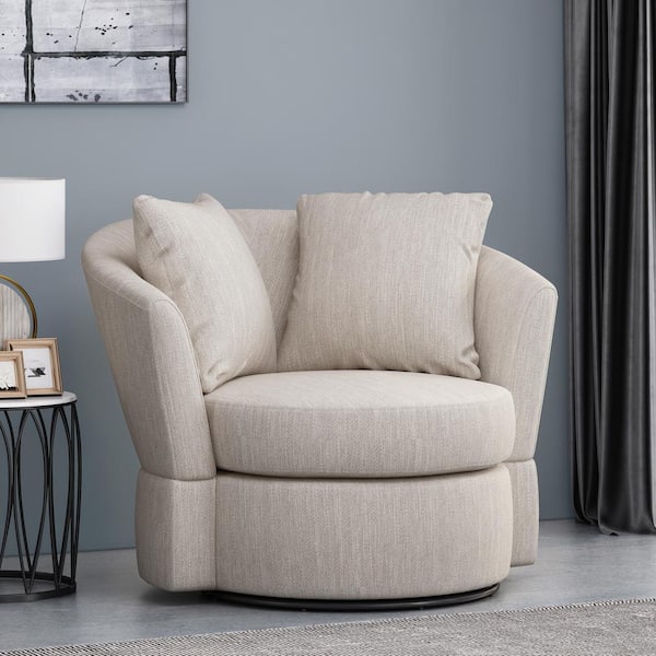 Noble House Candler Beige/Black Polyester Arm Chair with Swivel (Set of 1)