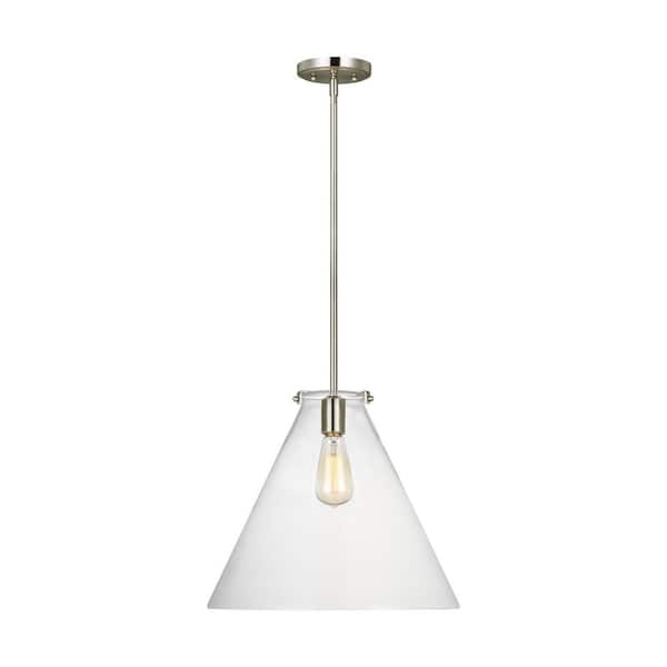 Generation Lighting Kate 1-Light Brushed Nickel Cone Pendant with Clear Glass Shade