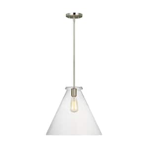 Kate 1-Light Brushed Nickel Cone Pendant with Clear Glass Shade