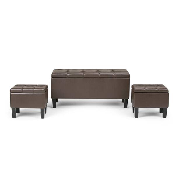 Simpli Home Dover 44 in. Contemporary Storage Ottoman in Chocolate Brown Faux Leather