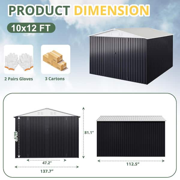VIWAT 12 ft. W x 10 ft. D Outdoor Metal Shed Storage with Updated