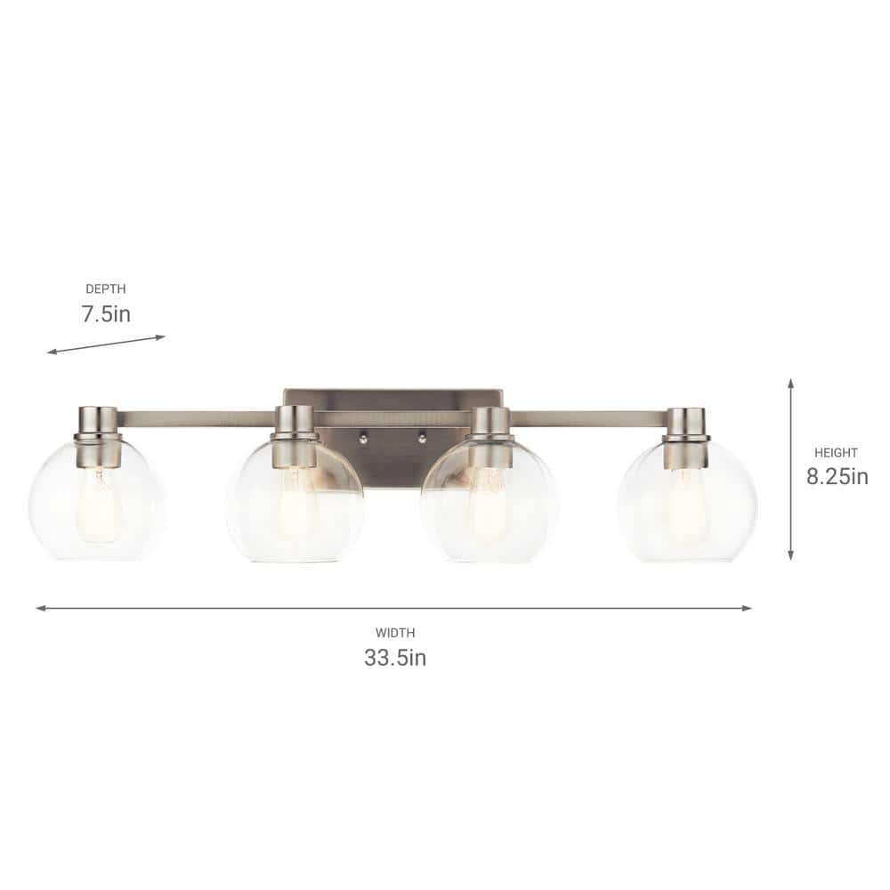 Harmony Brushed Nickel 33.5" Transitional Vanity Light with Clear Globe Shades